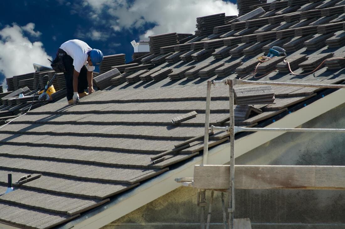 Roof installation with battens visible